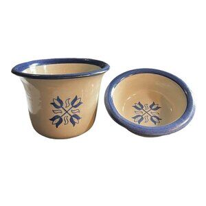 Brinker Pots Pottery Bowls Crock Cobalt Blue Tulip